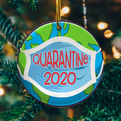 Alternative view of Earth Wearing Mask Quarantine 2020 Decorative Christmas Ornament - Holiday Flat Circle Ornament
