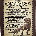 Dad To My Amazing Son Always Remember How Much I Love You Dinosaur Fleece Blanket - Mink Blanket, White, Cozy Plush Fleece Blanket - 50x60