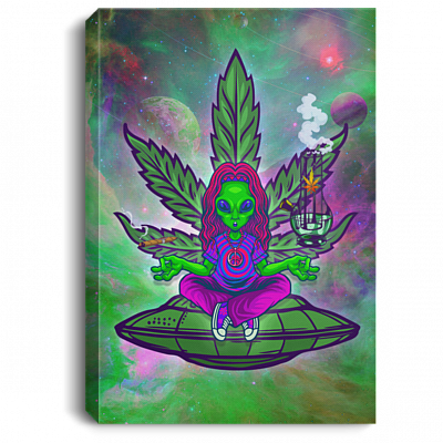 Alien Take Cigar And Drug Trippy Psychedelic Gallery Canvas Prints - Unframed Poster - Home Decor Wall Art, White, 0.75'' Framed Canvas