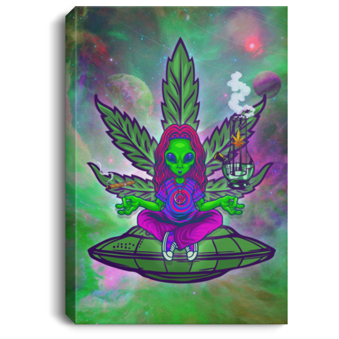 Alien Take Cigar And Drug Trippy Psychedelic Gallery Canvas Prints - Unframed Poster - Home Decor Wall Art, White, 0.75'' Framed Canvas