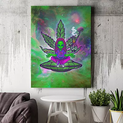 Alternative view of Alien Take Cigar And Drug Trippy Psychedelic Gallery Canvas Prints - Unframed Poster - Home Decor Wall Art