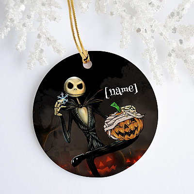 Alternative view of Personalized Jack Skellington Christmas Circle Ornament - Holiday Nightmare Gift