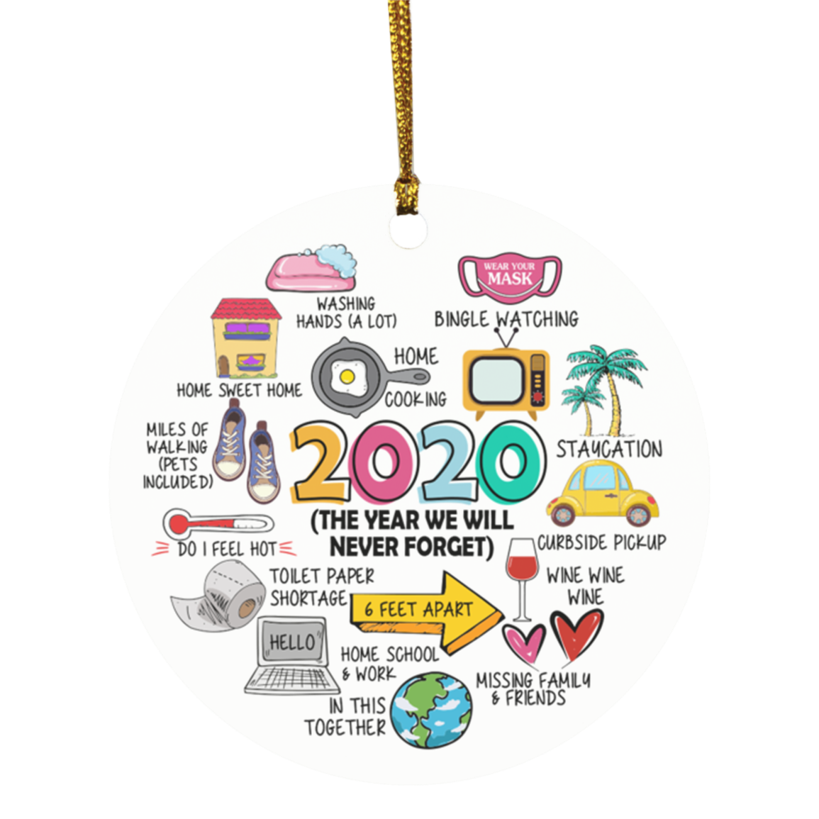 2020 The Year We Will Never Forget Decorative Christmas Ornament - Holiday Flat Circle Ornament, White, Circle Ornament 2020 The Year We Will Never Forget Decorative Christmas Ornament - Holiday Flat Circle Ornament, White, Circle Ornament