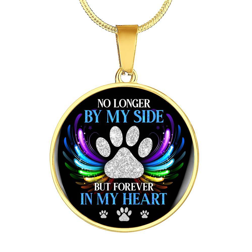 No Longer By My Side But Forever In My Heart Pet Memorial Circle Pendant Necklace - Pet Memorial Jewelry - Circle Luxury Necklace (Gold Plated)