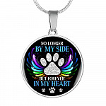 No Longer By My Side But Forever In My Heart Pet Memorial Circle Pendant Necklace - Pet Memorial Jewelry - Circle Luxury Necklace (Silver)