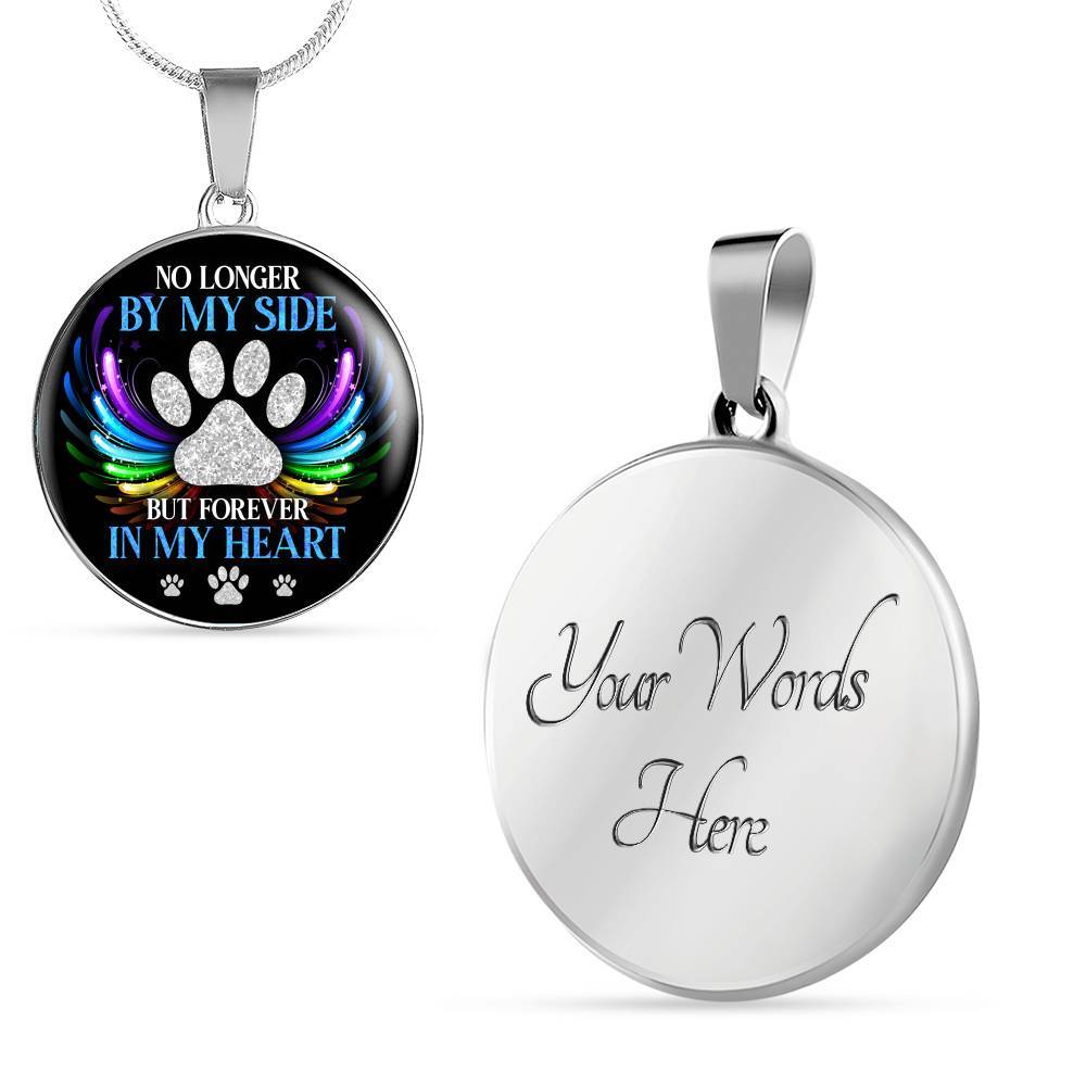 No Longer By My Side But Forever In My Heart Pet Memorial Circle Pendant Necklace - Pet Memorial Jewelry - Circle Luxury Necklace (Silver)