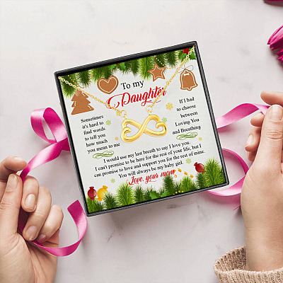 Mom To Daughter Sometimes It's Hard To Find Words To Tell You Christmas Infinity Heart Pendant Necklace