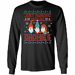 Just Hanging with My Gnomies Hoodie - Sweatshirt - Long Sleeve Shirt - Funny Gnomies Christmas Hoodie, Black, Long Sleeve