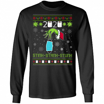2020 Stink Stank Stunk Ugly Christmas Hoodie - Sweatshirt - Long Sleeve Shirt, Black, Long Sleeve