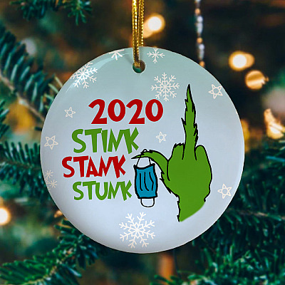 Alternative view of Green Hand Stink Stank Stunk Funny Christmas Decorative Ornament - Holiday Flat Circle Ornament