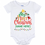 Personalized My First Christmas Baby Onesie - Baby Infant Bodysuit - Cute Baby's First Christmas Onesie, White, Baby Onesie - 12 Month