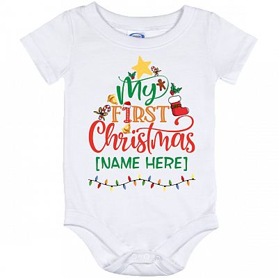 Personalized My First Christmas Baby Onesie - Baby Infant Bodysuit - Cute Baby's First Christmas Onesie, White, Baby Onesie - 12 Month