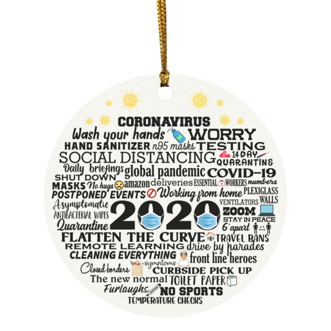 2020 Christmas Ornament Quarantine - 2020 Ornament Keepsake - Lockdown Pandemic Christmas Ornament 2020, White, Circle Ornament