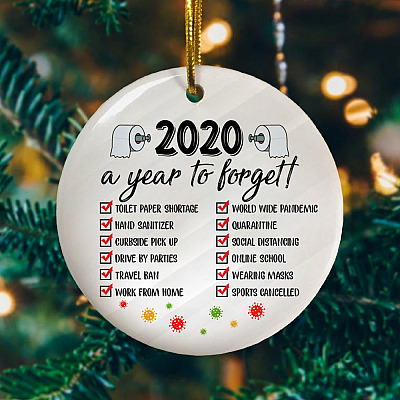 Alternative view of A Year To Remember The New Normal 2020 Christmas Decorative Ornament - Holiday Flat Circle Ornament