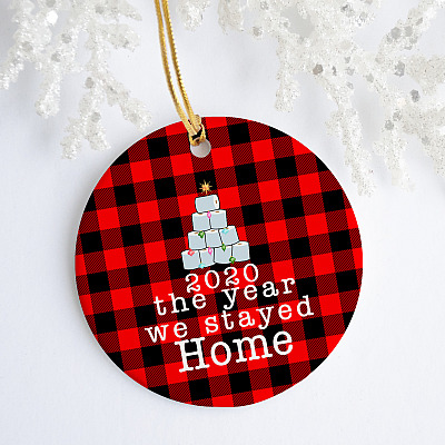 Alternative view of 2020 the Year We Stayed Home Quarantine Christmas Ornaments Holiday Flat Circle Ornament