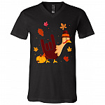 Funny Turkey Thanksgiving I Love You Sign Language T-Shirt - V Neck, Black, V-Neck T-Shirt