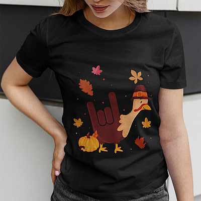 Alternative view of Funny Turkey Thanksgiving I Love You Sign Language T-Shirt - V Neck
