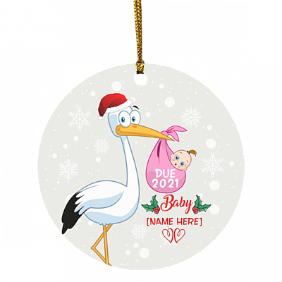 Personalized We're Expecting New Baby Due 2021 Circle Ornament - Christmas Pregnancy Announcement Gift, White, Circle Ornament