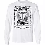 I Might Look Like I'm Listening To You But In My Head Playing Guitar Hoodie T-shirt - Wine Guitar Meme Shirt, White, Long Sleeve