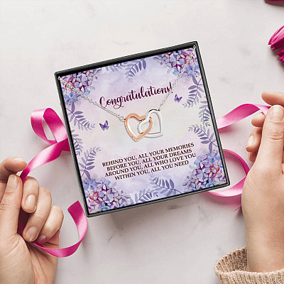 Congratulations Behind You All Your Memories Before You All Your Dreams Interlocking Hearts Pendant Necklace