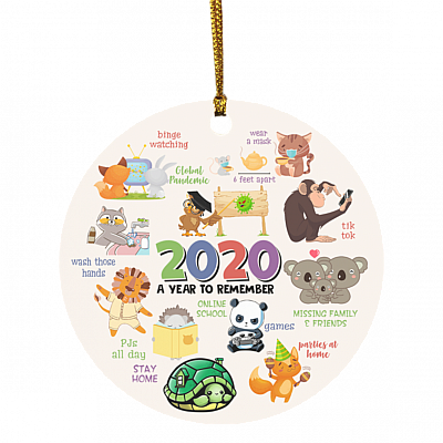 2020 A Year To Remember Online School Circle Christmas Ornament Keepsake - Online School Holiday Flat Ornament, White, Circle Ornament