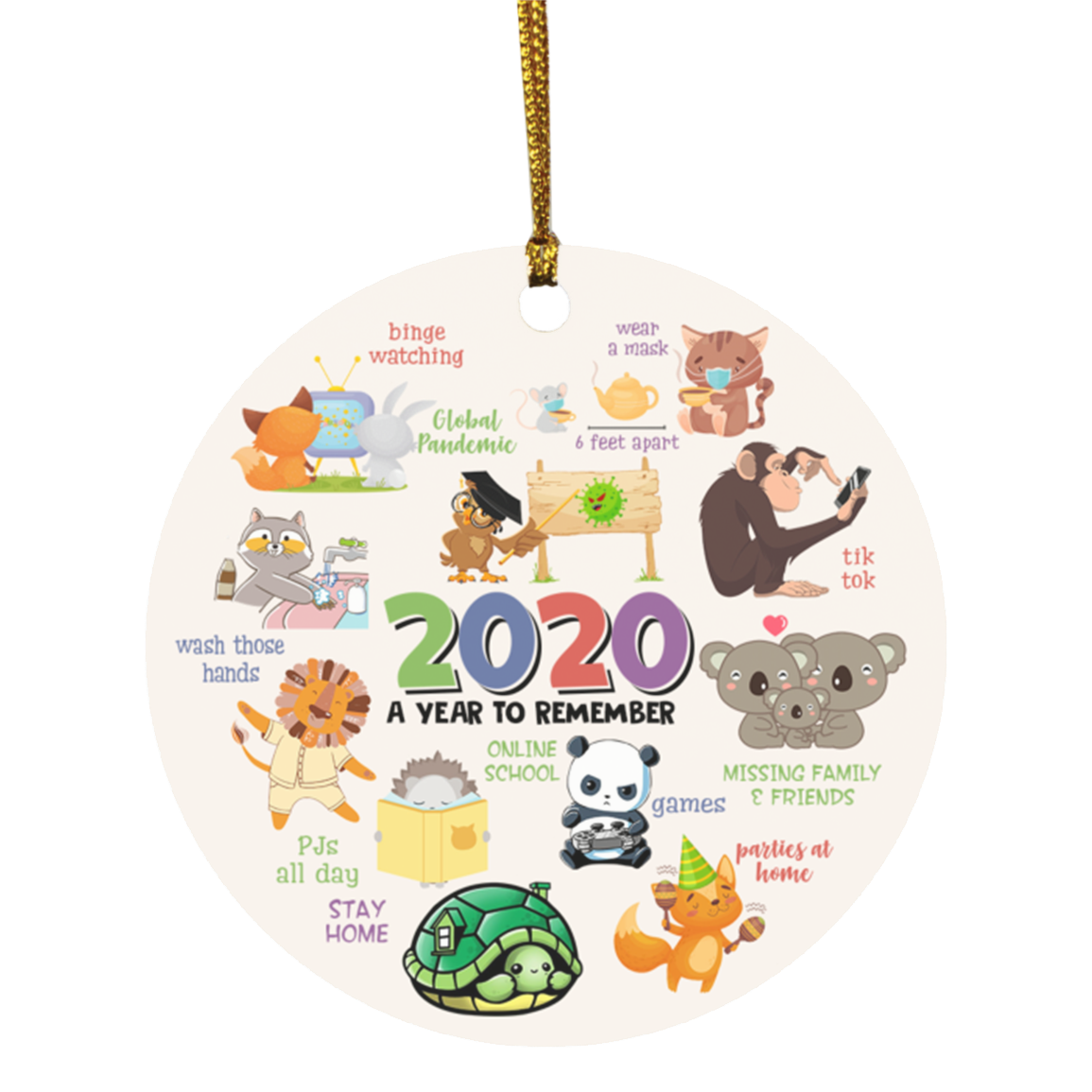 2020 A Year To Remember Online School Circle Christmas Ornament Keepsake - Online School Holiday Flat Ornament, White, Circle Ornament