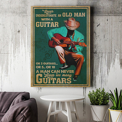 Alternative view of Never Underestimate An Old Man With A Guitar Or 2 Guitars Or 5 Or 10 Framed Canvas Prints - Unframed Poster