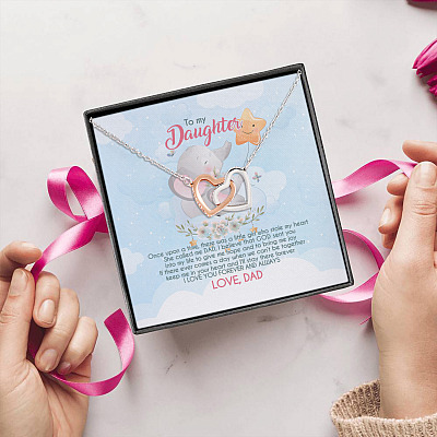 Alternative view of Dad To My Daughter Once Upon A Time There Was A Little Girl Joined Interlocking Hearts Pendant Necklace