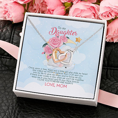 Mom To My Daughter Once Upon A Time There Was A Little Girl Joined Interlocking Hearts Pendant Necklace