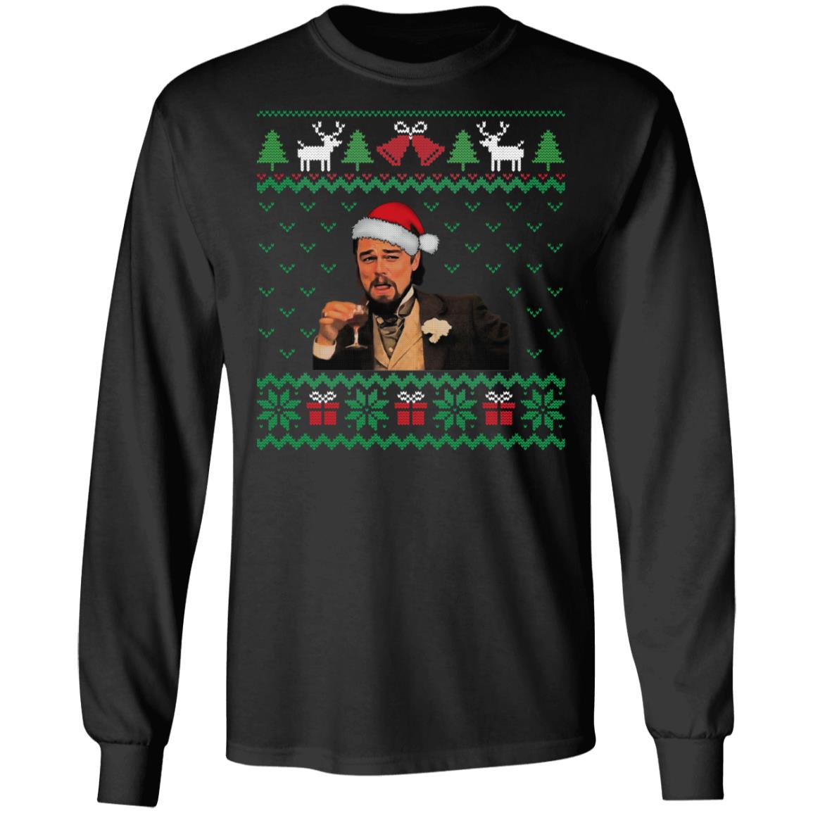 Santa Leonardo DiCaprio Wearing Santa Claus Hat Funny Ugly Christmas Hoodie - Sweatshirt - Long Sleeve Shirt, Black, Long Sleeve Santa Leonardo DiCaprio Wearing Santa Claus Hat Funny Ugly Christmas Hoodie - Sweatshirt - Long Sleeve Shirt, Black, Long Sleeve