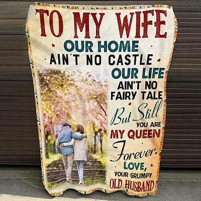 Alternative view of Personalized Photo To My Wife Our Home Ain't No Castle Fleece Blanket - Custom Photo Premium Sherpa Blanket