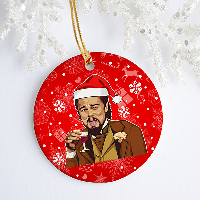 Alternative view of Dicaprio Santa Christmas Ornament - Meme Christmas Ornament - Ugly Christmas Ornament - Holiday Xmas Gifts