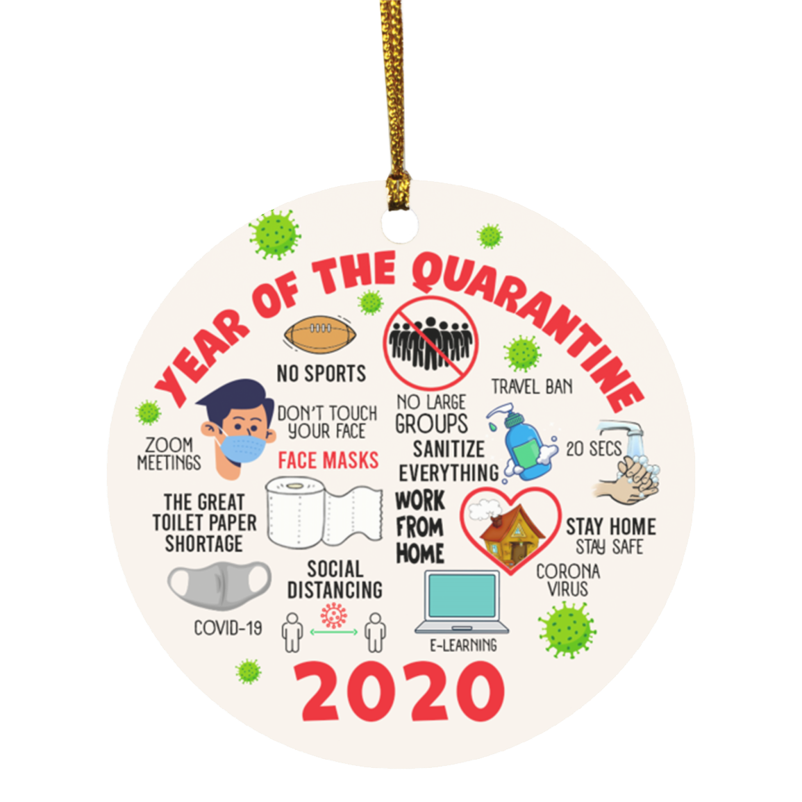 2020 Year of Quarantine Funny Pandemic Christmas Holiday Flat Circle Ornament Keepsake, White, Circle Ornament
