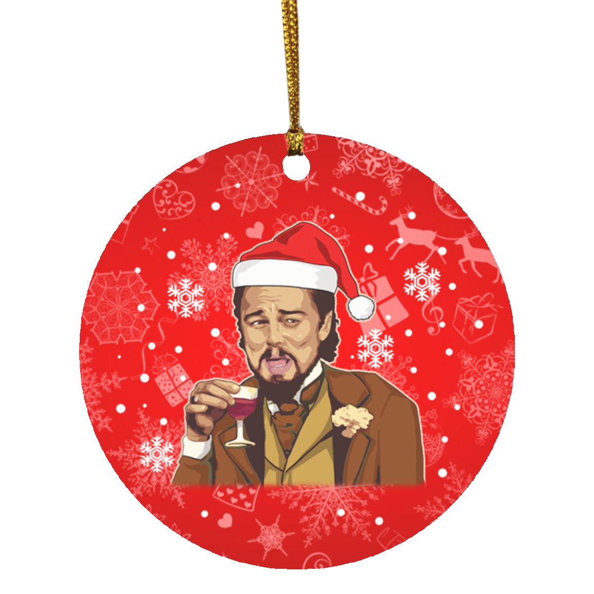 Dicaprio Santa Christmas Ornament - Meme Christmas Ornament - Ugly Christmas Ornament - Holiday Xmas Gifts, White, Circle Ornament