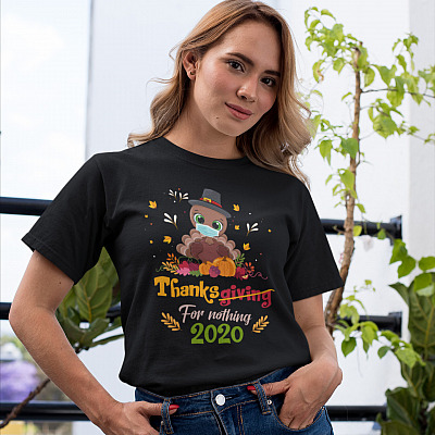 Alternative view of Thanks For Nothing 2020 T-Shirt - Thanksgiving 2020 T-Shirt - Turkey Wearing Face Mask T-Shirt