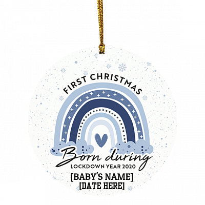 Personalized First Christmas Born During Lockdown Year 2020 Rainbow Circle Christmas Tree Ornament Keepsake, White, Circle Ornament