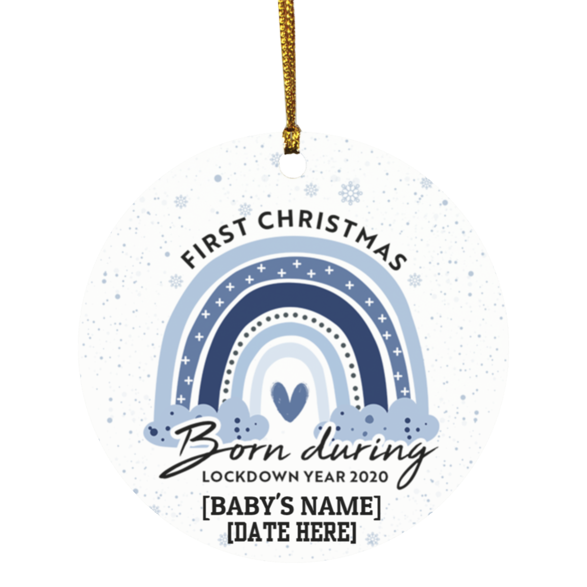 Personalized First Christmas Born During Lockdown Year 2020 Rainbow Circle Christmas Tree Ornament Keepsake, White, Circle Ornament