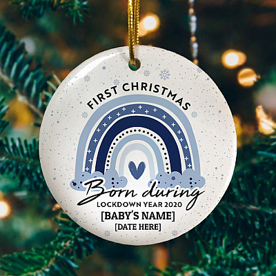 Alternative view of Personalized First Christmas Born During Lockdown Year 2020 Rainbow Circle Christmas Tree Ornament Keepsake