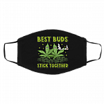 Best Buds Stick Together Trippy Pot Leaf Washable Reusable Custom - Printed Cloth Face Mask Cover, Black, Cloth Face Cover – Medium/Large