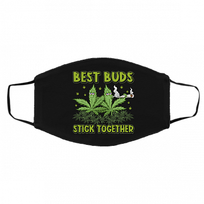 Best Buds Stick Together Trippy Pot Leaf Washable Reusable Custom - Printed Cloth Face Mask Cover, Black, Cloth Face Cover – Medium/Large