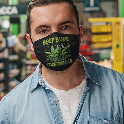 Alternative view of Best Buds Stick Together Trippy Pot Leaf Washable Reusable Custom - Printed Cloth Face Mask Cover