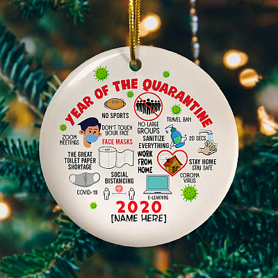 Alternative view of Personalized 2020 Year of Quarantine Funny Pandemic Christmas Holiday Flat Circle Ornament Keepsake