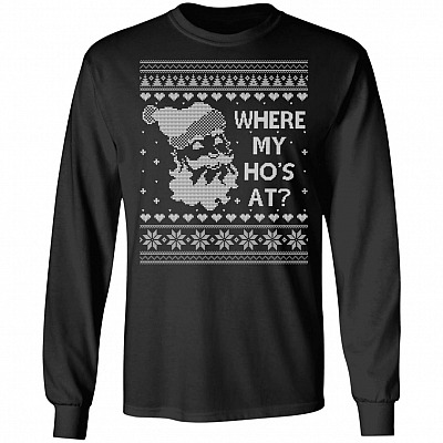 Where My Ho's At Christmas Couples Hoodie - Sweatshirt - Long Sleeve for Women, Black, Long Sleeve