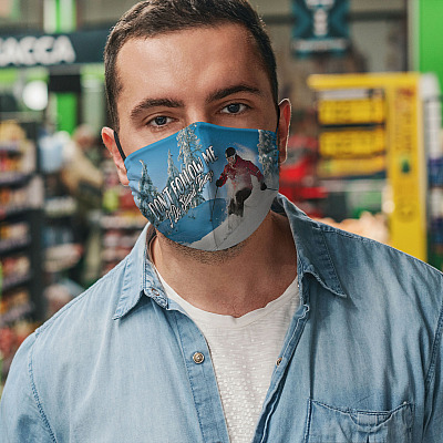 Alternative view of Snow Skating Don't Follow Me I Do Stupid Things Washable Reusable Custom Printed Cloth Face Mask Cover