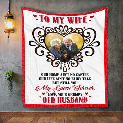 Alternative view of Personalized Photo To My Wife Our Home Ain't Castle But Still You My Queen Forever Fleece Blanket - Woven Blanket