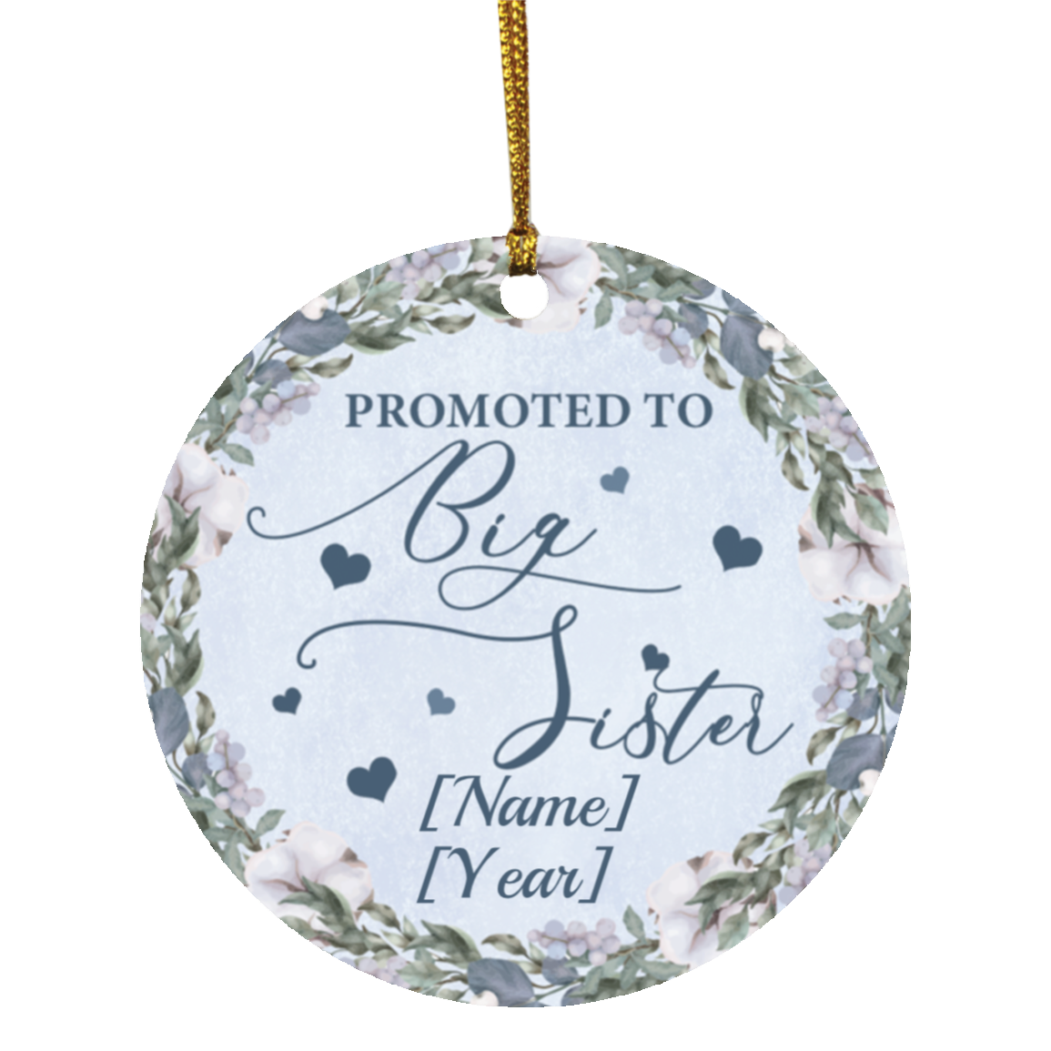 Personalized Promote to Big Sister Flower Christmas Ornament Keepsake - Holiday Flat Circle Ornament Gifts, White, Circle Ornament