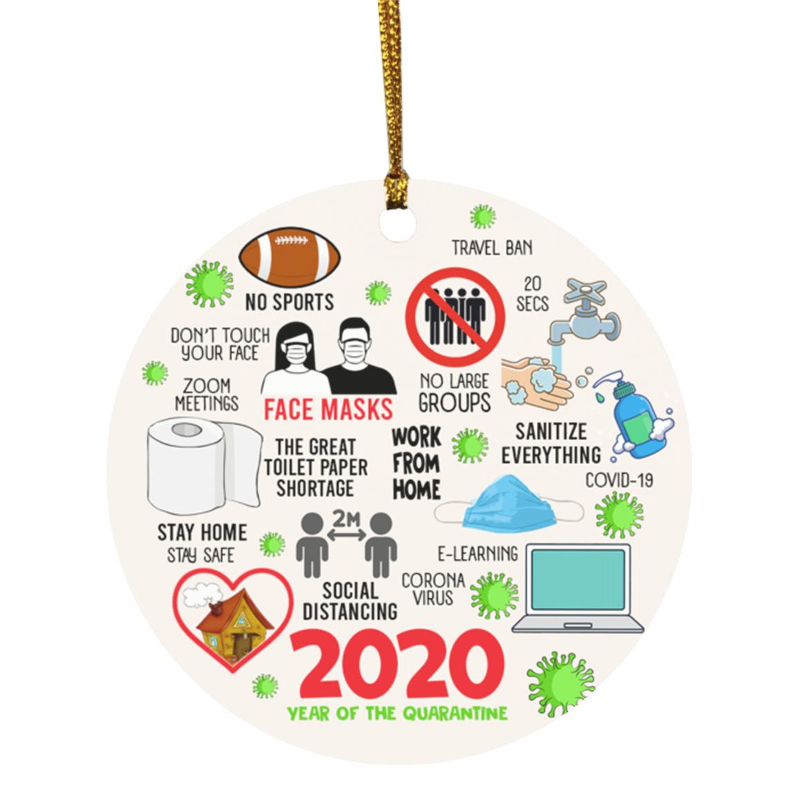 2020 Year Of The Quarantine Funny Quarantine Pandemic Decorative Circle Christmas Tree Ornament Keepsake, White, Circle Ornament