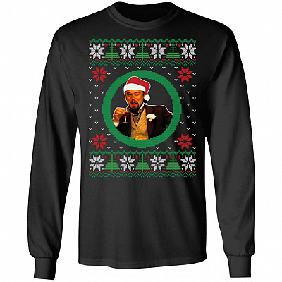 Leo Laughing Meme Ugly Christmas Sweatshirt - Hoodie - Long Sleeve Shirt, Black, Long Sleeve