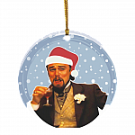Leo Laughing Meme Funny Decorative Christmas Ornament Keepsake - Holiday Flat Circle Ornament, White, Circle Ornament