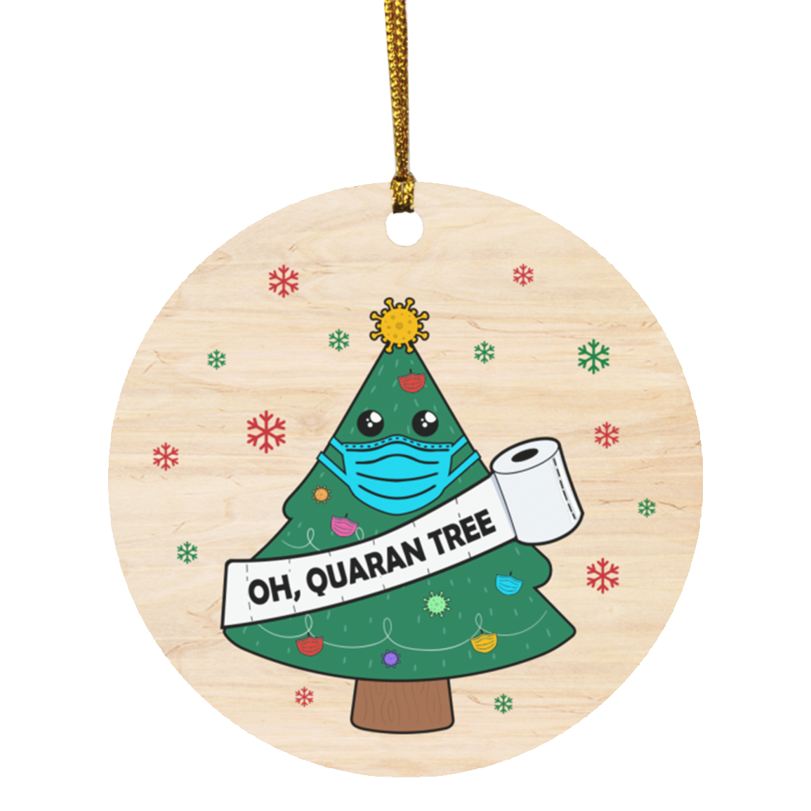 Oh Quaran-tree Decorative Christmas Holiday Flat Circle Ornament Keepsake - Funny 2020 Christmas Ornament, White, Circle Ornament